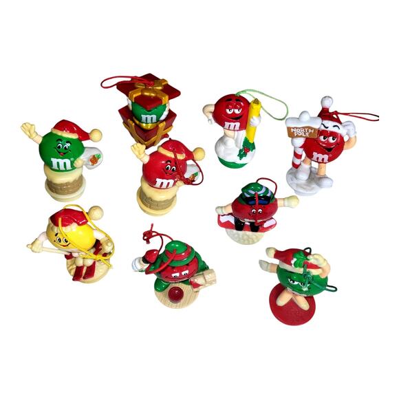 Vintage 90s Mars Inc Lot of 9 M&M Christmas Ornament Toppers Assorted 3 - 3.5" - Picture 5 of 8